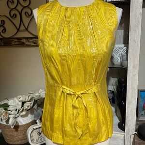 Tory Burch Womens Yellow Metallic Silk Front Tie Sleeveless Top Size 4
